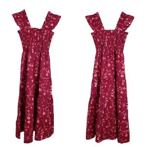 HILL HOUSE Ellie Nap Dress XS Burgundy Botanical NEW